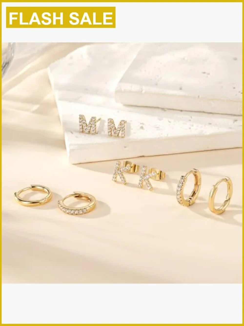 3 Pair Hypoallergenic Earring Set for Women Girls - Hoop CZ Initial Studs -